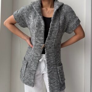 Abercrombie and Fitch Grey Hooded Cable Knit Wool Cardigan - Medium